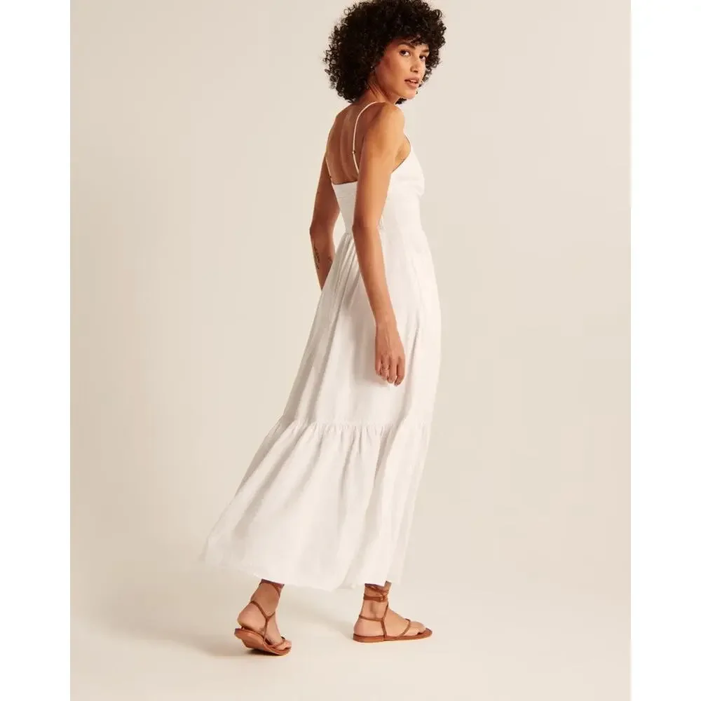 Abercrombie & Fitch Button-Through Maxi Dress - S - White